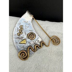 Vintage Miller Sterling Brooch Signed Modernist Brass